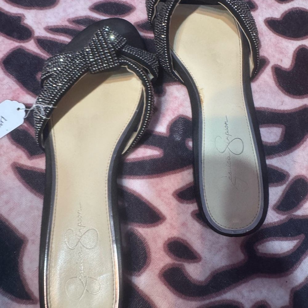 Jessica Simpson Black and Silver Embellished Sandals
